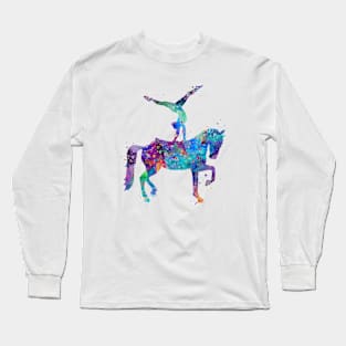 Girl Equestrian Watercolor Painting Long Sleeve T-Shirt